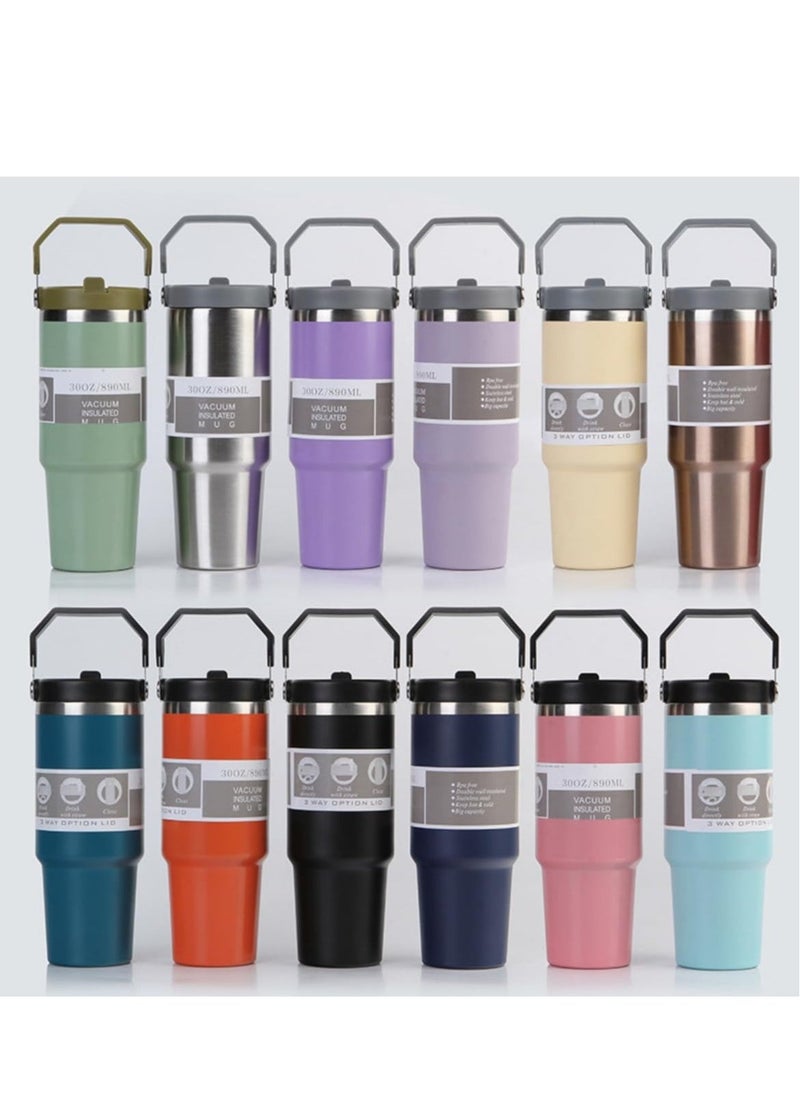 JAJEEK كوب سفر من الفولاذ المقاوم للصدأ سعة 900 مل مقاوم للتسرب – زجاجة معزولة مزدوجة الجدار مع قشة وغطاء | مثالي للسيارة، المكتب، السفر، والصالة الرياضية | يحافظ على المشروبات ساخنة أو باردة لعدة ساعات - Image 4