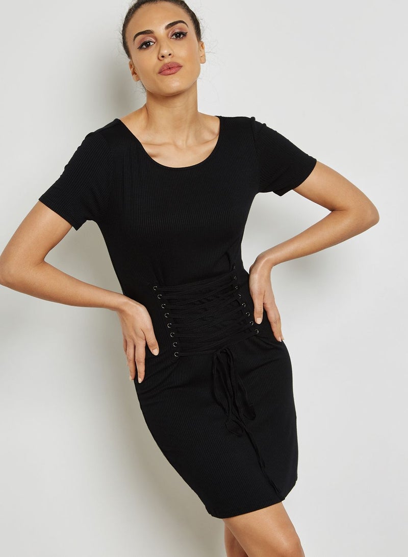 FOREVER 21 Ribbed Lace Up Bodycon Dress - Image 1