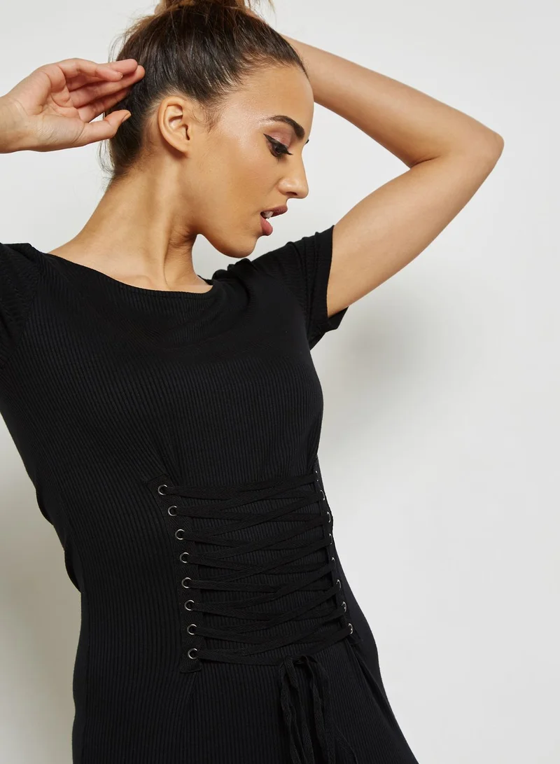FOREVER 21 Ribbed Lace Up Bodycon Dress