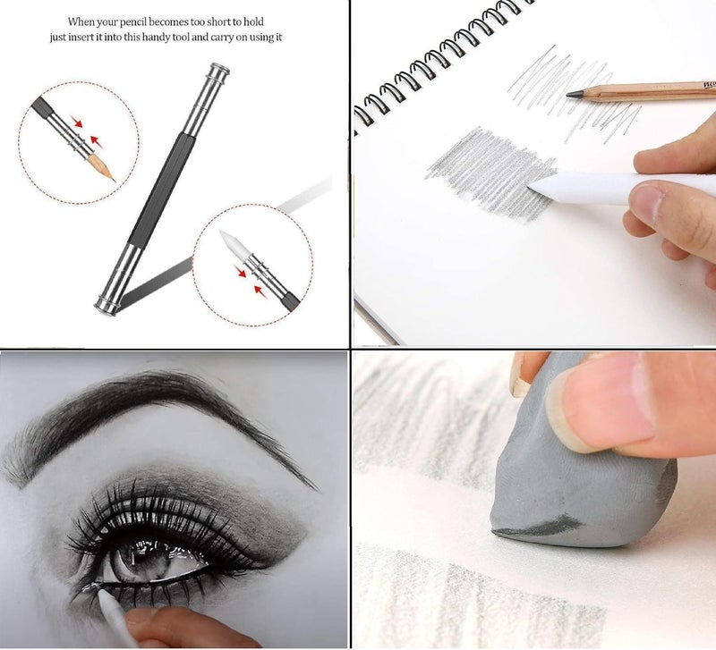 Definite Definite Artline Graphite Charcoal Pencils Stumps Sandpaper Eraser White Pen Cutter Extender in Rolling Bag HB 2B 4B 6B 8B 10B 12B Soft Medium Hard 25 Pcs  - Image 5