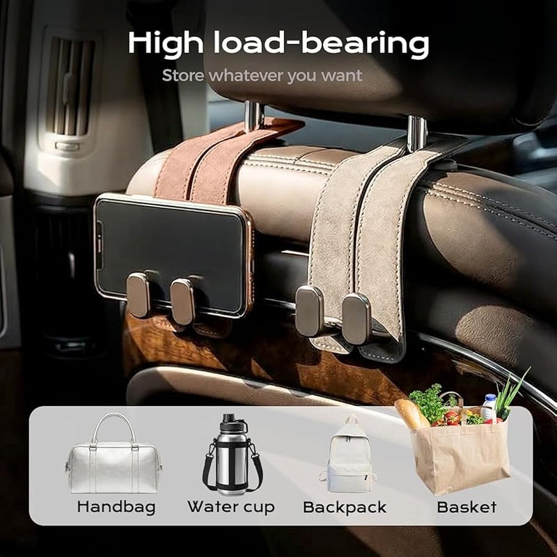 HISKI Car Seat Headrest Hooks for Purses and Bags, Support Car Headrest Hooks for Purses and Bags Coat, Leather Car Bag Purse Holder with Double Metal Hooks (Grey-2PCS) - Image 5