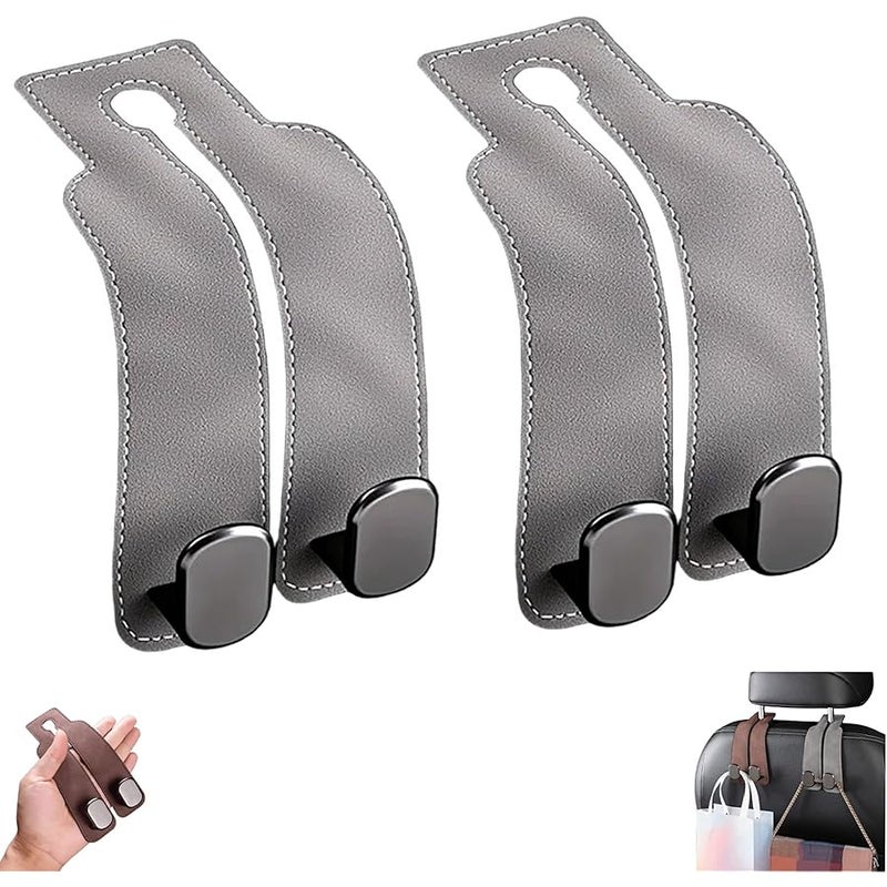 HISKI Car Seat Headrest Hooks for Purses and Bags, Support Car Headrest Hooks for Purses and Bags Coat, Leather Car Bag Purse Holder with Double Metal Hooks (Grey-2PCS) - Image 1