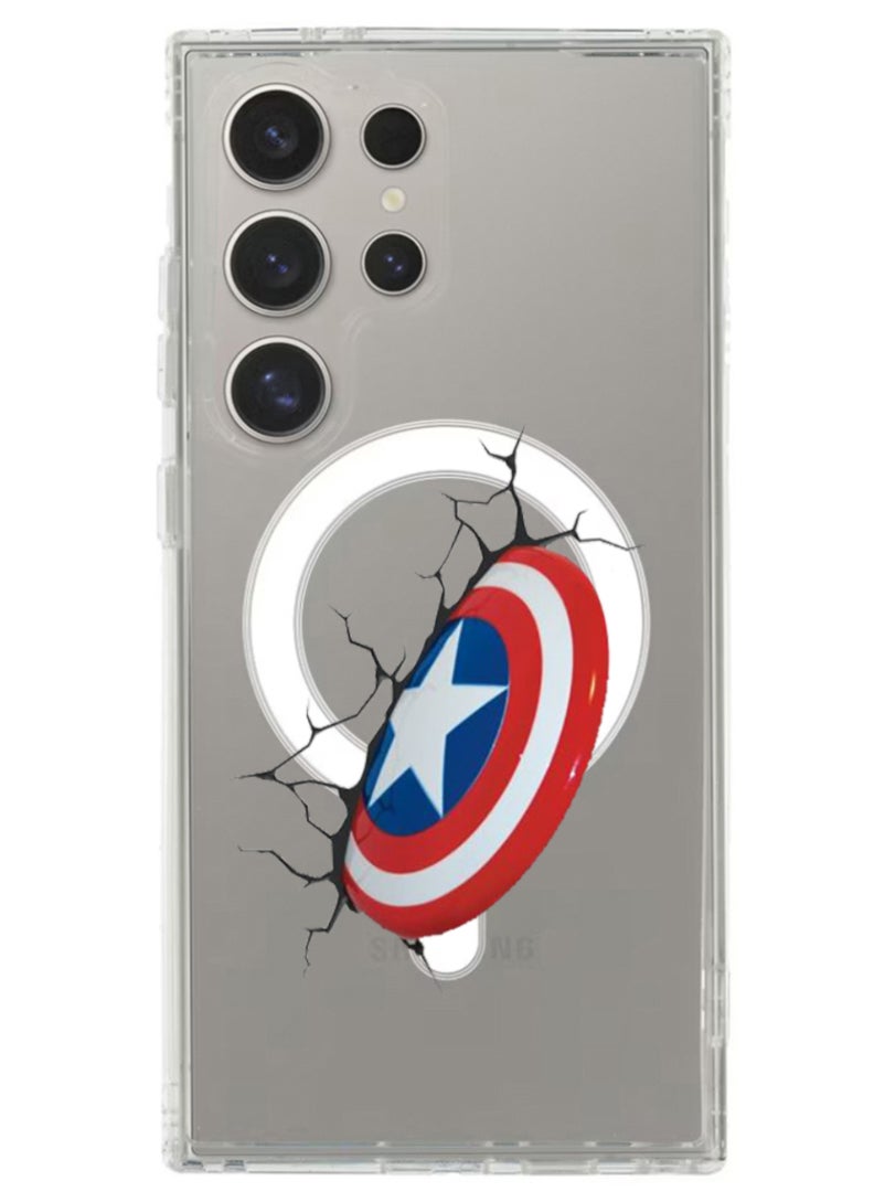 Theodor Magnetic Case for Samsung Galaxy S24 Ultra 6.8-inch Compatible with MagSafe Wireless Charging, Shockproof Phone Bumper Cover Captain America Shield - Image 1