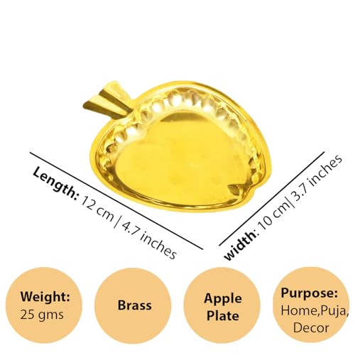Spillbox Traditional Handcrafted Brass Puja | Pooja Thali | Thambulam Plate | Home Decor| Return Gifts| Decorative | Serving and Gifting Tray Small - Brass Apple Shape Plate (6) - Image 5