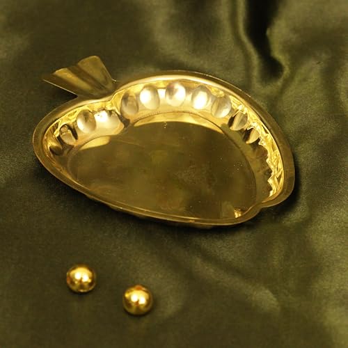 Spillbox Traditional Handcrafted Brass Puja | Pooja Thali | Thambulam Plate | Home Decor| Return Gifts| Decorative | Serving and Gifting Tray Small - Brass Apple Shape Plate (6) - Image 2