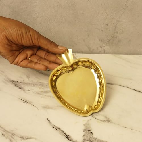 Spillbox Traditional Handcrafted Brass Puja | Pooja Thali | Thambulam Plate | Home Decor| Return Gifts| Decorative | Serving and Gifting Tray Small - Brass Apple Shape Plate (6) - Image 4