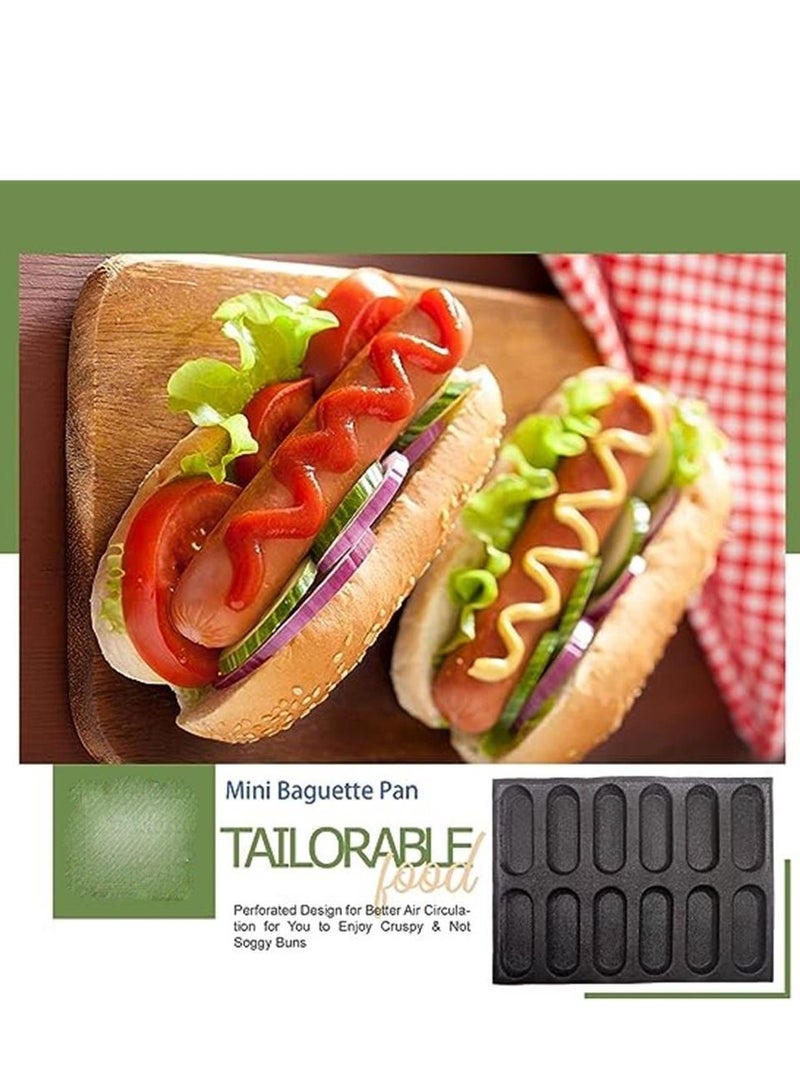 general Silicone Baguette Moulds Mini Hot Dog Bun Mold Bread Bun Mold Pans Non-Stick Reusable Sandwich Baking Form French Bread Pan Hoagie Roll Baking Pans Perforated Mould 12-Loaf Bread Pans - Image 4