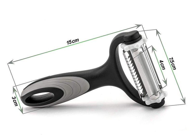 Bagonias 3-in-1 Multi-Functional Peeler – Stainless Steel Straight, Serrated, and Julienne Blades for Potatoes, Carrots, Vegetables, Fruits, and Salads (Black/Gray, Pack of 1) - Image 4