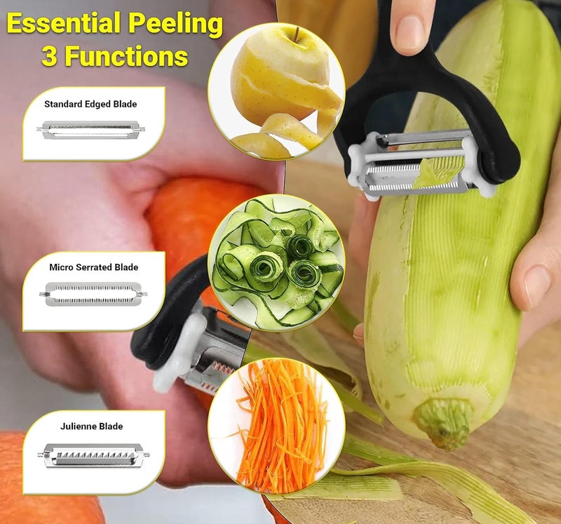 Bagonias 3-in-1 Multi-Functional Peeler – Stainless Steel Straight, Serrated, and Julienne Blades for Potatoes, Carrots, Vegetables, Fruits, and Salads (Black/Gray, Pack of 1) - Image 5