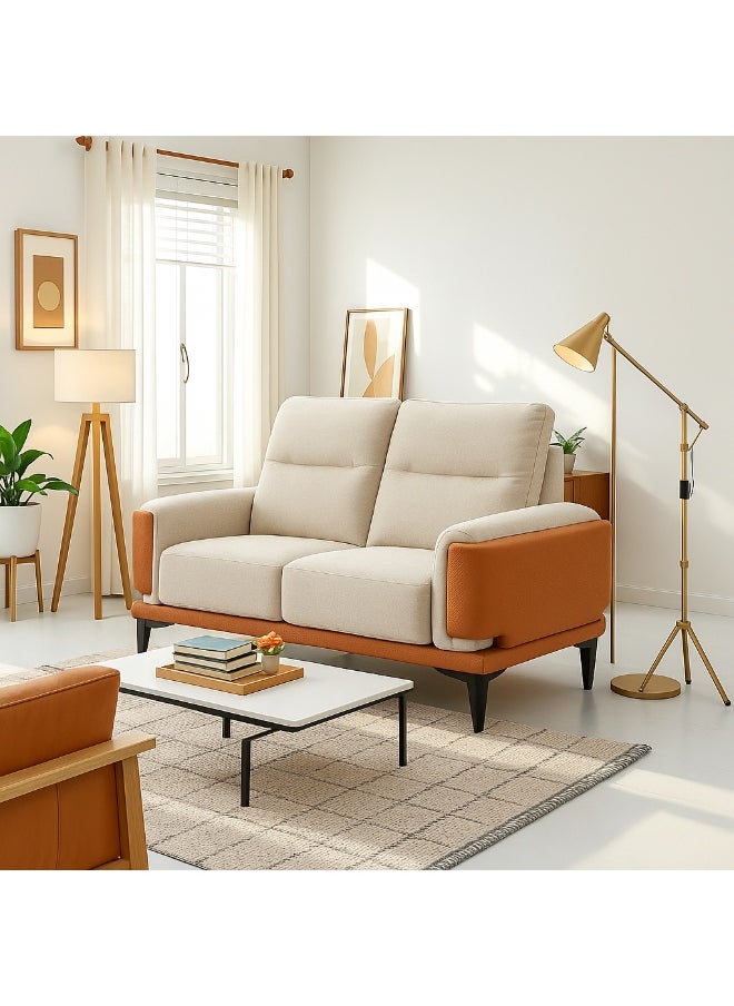 ROYALOAK - Royaloak Leon 2 Seater Sofa, Fabric Upholstery with Leatherette Trim, Beige, Compact Design - Image 1