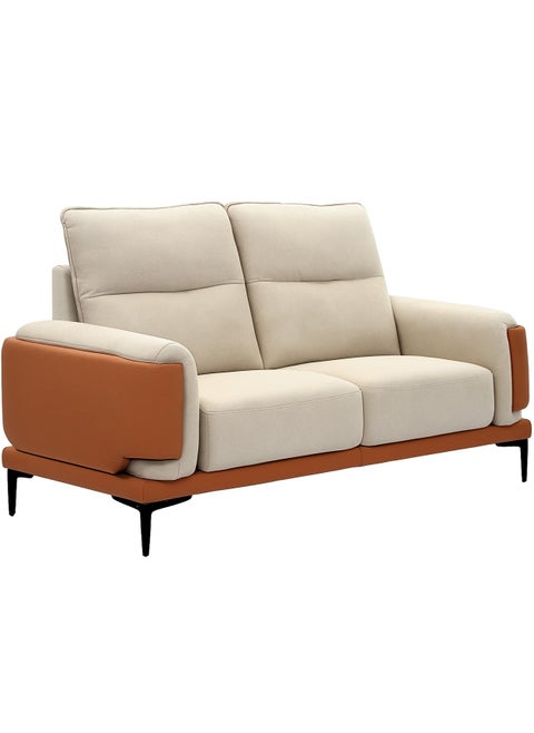 Royaloak Leon 2 Seater Sofa, Fabric Upholstery with Leatherette Trim, Beige, Compact Design