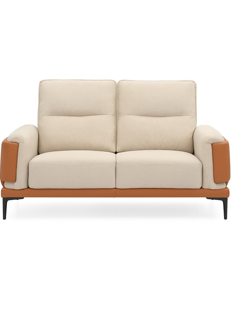 ROYALOAK - Royaloak Leon 2 Seater Sofa, Fabric Upholstery with Leatherette Trim, Beige, Compact Design - Image 1