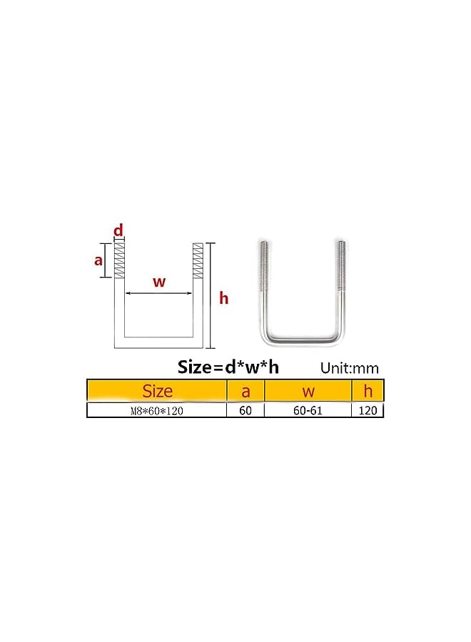 PROMASS promass 2pcs Square U Bolt 304 Stainless Steel Tie Down U Bolt (Size : M8*60 * 90) - Image 2