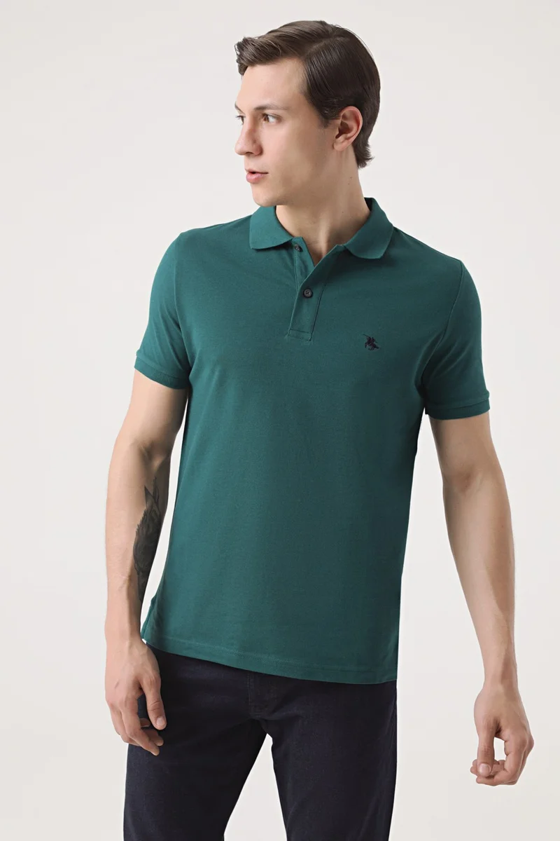 دي أس دامات Regular Fit Khaki Pique Textured T-Shirt 6HC146551000M