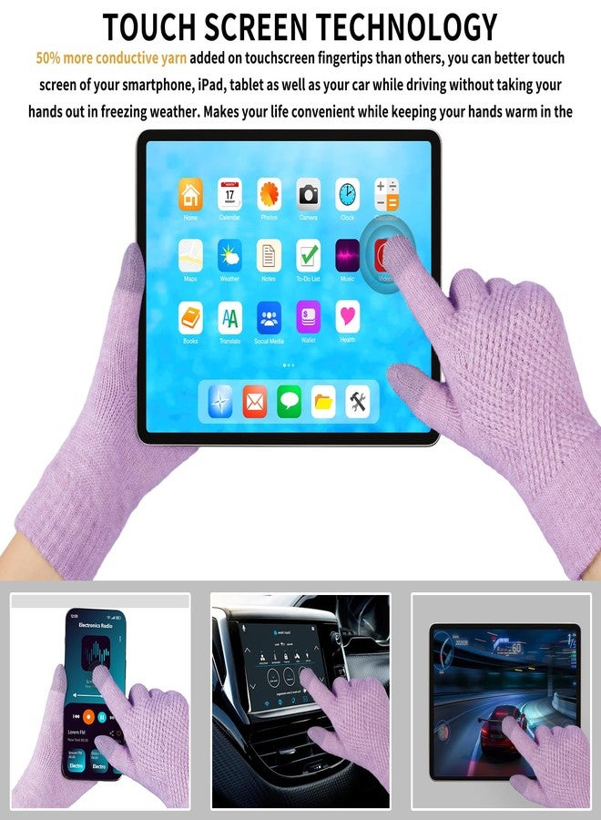 TOBEHIGHER Winter Gloves - Gloves for Women Cold Weather, Touch Screen Winter Gloves Women Warm Alpaca Fleece Knit Gloves, Purple, M - Image 4