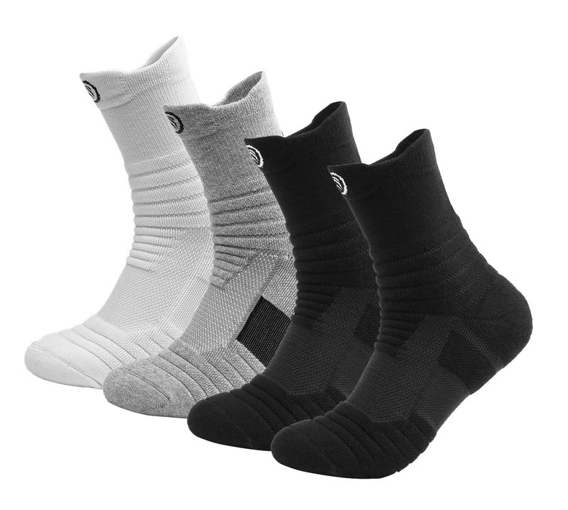 Hiflyer 4 Pairs Basketball Socks Men & Women, Mens Athletic Socks Training Socks Men, Thick Compression Sports Socks for Men & Women - Image 1