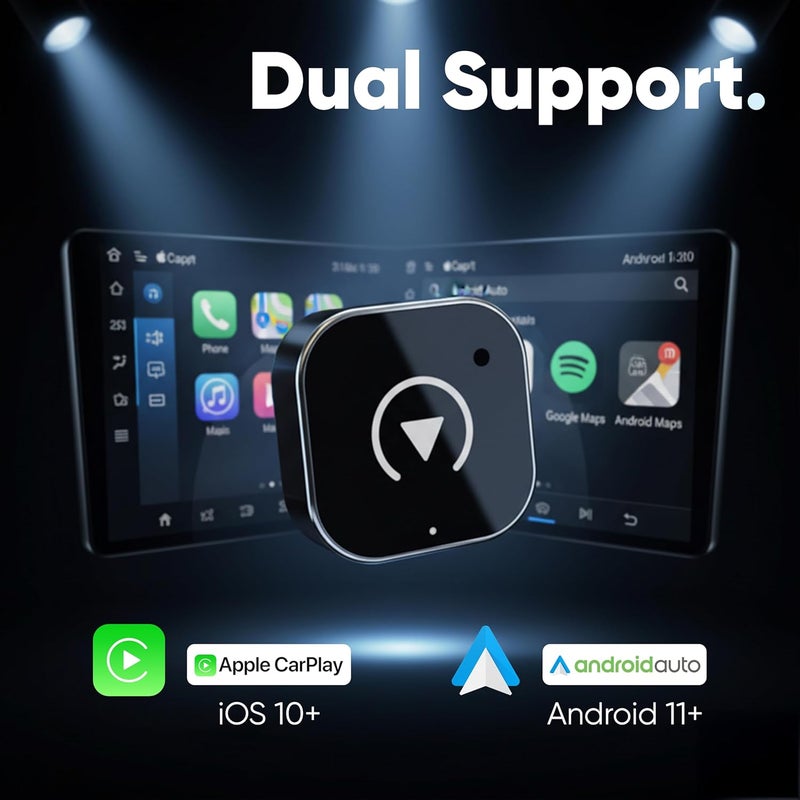 AZIOT Elevate 2-in-1 Wireless Car Adapter, Convert Wired Android Auto & Apple CarPlay to Wireless, Plug & Play Bluetooth Receiver, LagFree, OTA Updates, USB-A & USB-C - Image 3