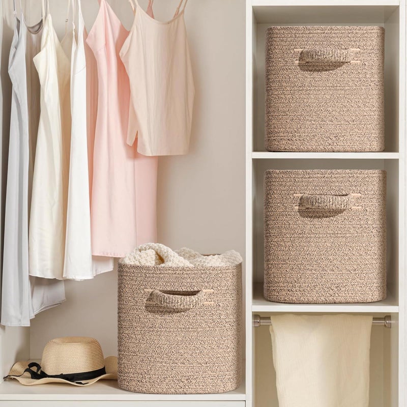 Degeyoyo 11 Inch Storage Cubes, 3 Pack Cube Storage Bins for Organizing, Cotton Rope Woven Baskets for Shelves, Bathroom, Kids Room, Closets, Baby Nursery - Image 5
