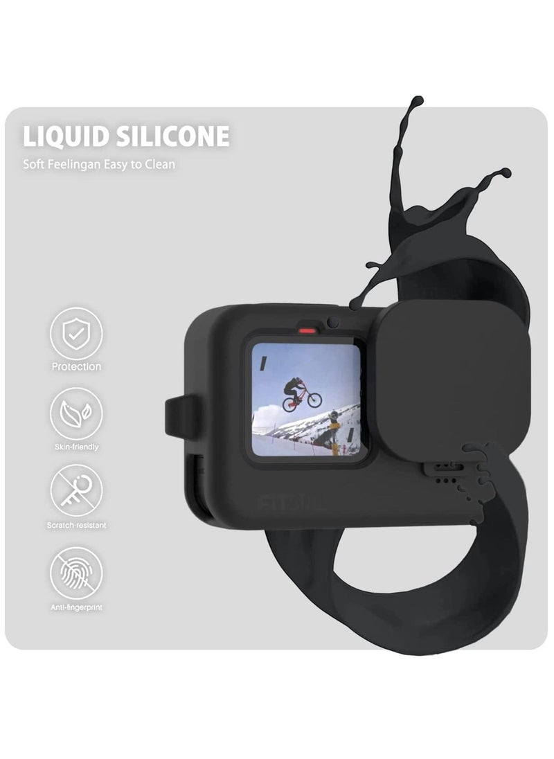 Silicone Sleeve Case for Go Pro Hero 11 /Hero 10 /Hero 9 Black, Battery Side Cover & Screen Protectors & Lens Caps & Lanyard for Go Pro Hero 11 /10 / 9 Accessories Kit