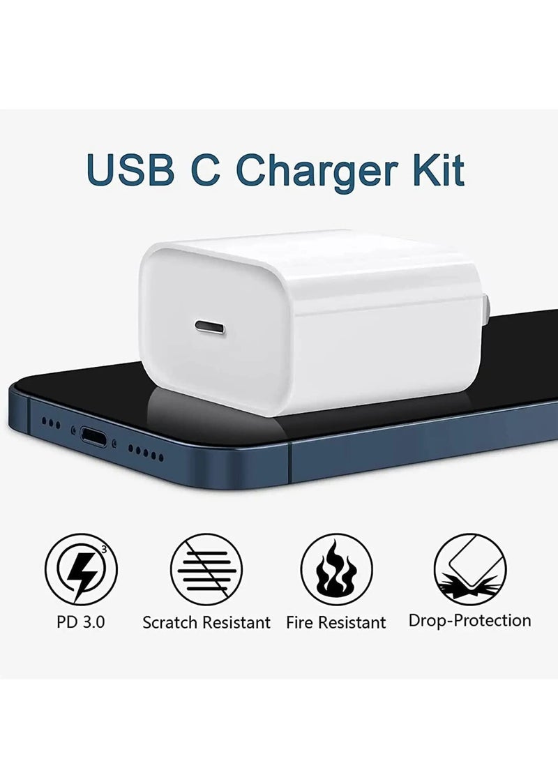 20W Type C Fast Charger Adapter for iphone 14 pro/ 14 pro max/14/13/12/11, USB C Fast Charging Plug with Cable 1M - Image 3