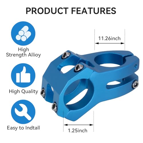Proberos® Blue Aluminum Alloy Handlebar Stem 31.8mm Clamp Diameter Lightweight Durable Handlebar Stem for MTB Modification, Stylish Design for Mountain Bike Stability and Performance - Image 2