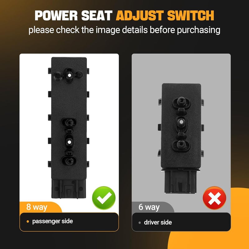 Yikesai Power Seat Switch, 8 Way Front Right Passenger Side Control Switch Compatible with 2007-2013 Buick Cadillac Chevy GMC - CTS, DTS, Escalade, Silverado, Tahoe, Sierra, Yukon - Replaces 12451498 25974715 - Image 5