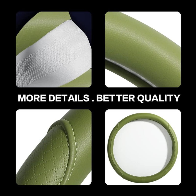 VARGTR Steering Wheel Cover - Microfiber Leather with Classic Embossing, Anti-Slip Breathable Fit 15 Inch Wheel Protector (Green) - Image 4