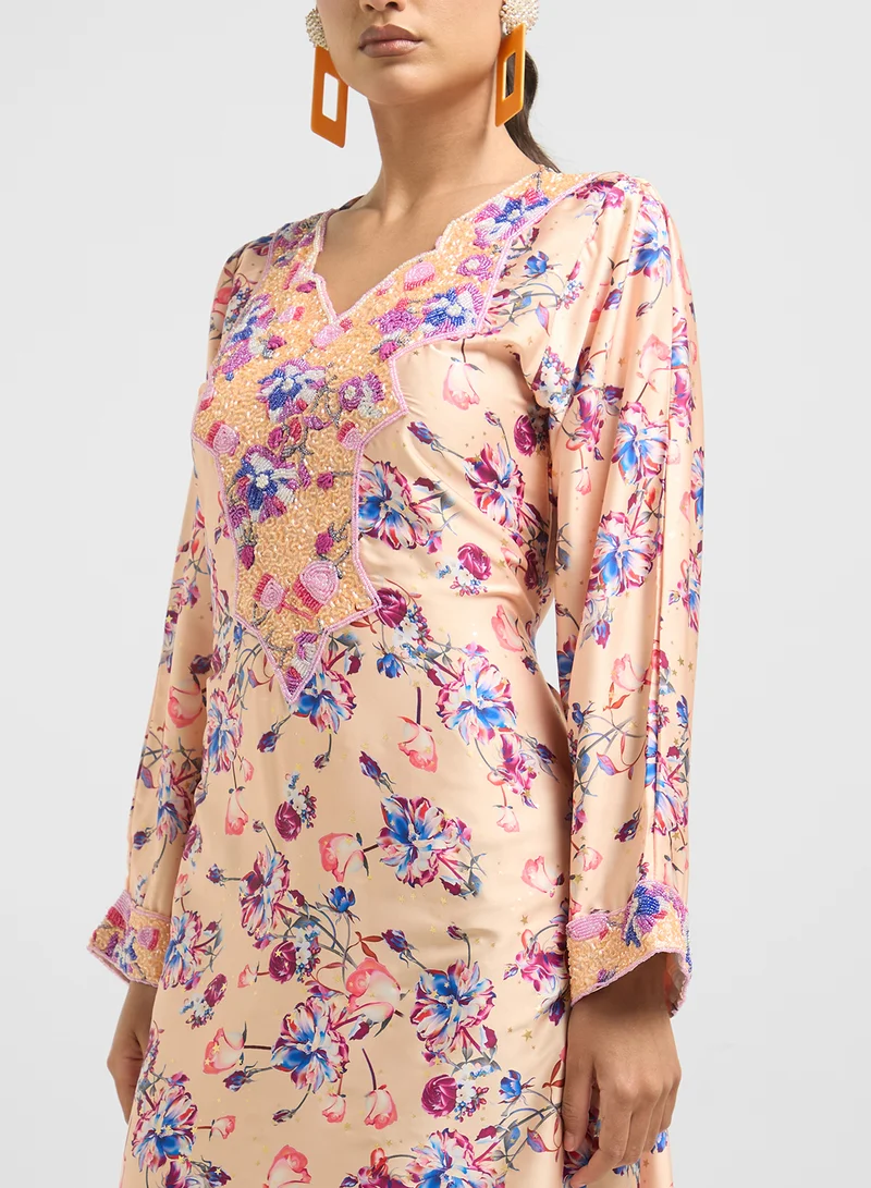 ARABIAN CLOSET Embellished Belted Jalabiya