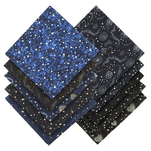 BDS-HOME 10pcs Quilting Print Fabric 9.8"X9.8" Cotton Fat Squares Sheets Printed Starry Sky Supplies for Sewing Patchwork Scrapbooking DIY Craft - Image 1