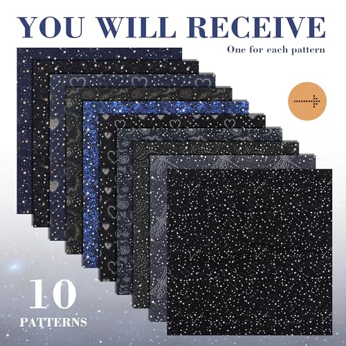 BDS-HOME 10pcs Quilting Print Fabric 9.8"X9.8" Cotton Fat Squares Sheets Printed Starry Sky Supplies for Sewing Patchwork Scrapbooking DIY Craft - Image 3