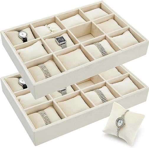 VAIDUE Velvet Watch Tray Jewelry Organizer 12 Grid Stackable Watch Organizer Tray Bracelet Bangle Watch Display Holder Adjustable Pillow For Watches Jewelry Organizer Storage for Drawers(1 Piece) - Image 2