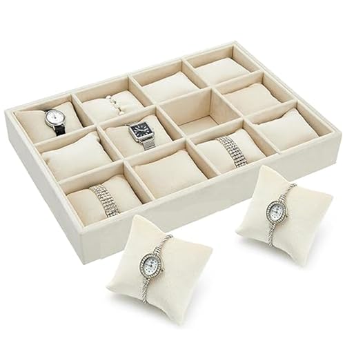 VAIDUE Velvet Watch Tray Jewelry Organizer 12 Grid Stackable Watch Organizer Tray Bracelet Bangle Watch Display Holder Adjustable Pillow For Watches Jewelry Organizer Storage for Drawers(1 Piece) - Image 1