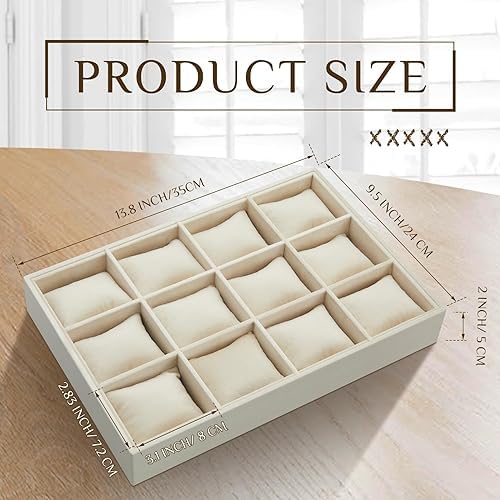 VAIDUE Velvet Watch Tray Jewelry Organizer 12 Grid Stackable Watch Organizer Tray Bracelet Bangle Watch Display Holder Adjustable Pillow For Watches Jewelry Organizer Storage for Drawers(1 Piece) - Image 3