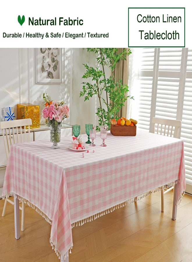 Midsummer Breeze مفرش طاولة مستطيل بنقشة نسيم منتصف الصيف، مناسب لفصل الربيع والصيف وعيد الحب وعيد الفصح وعيد الميلاد - مفرش طاولة قطني بنقشة مربعات ريفية (55 بوصة × 70 بوصة، وردي) - Image 4