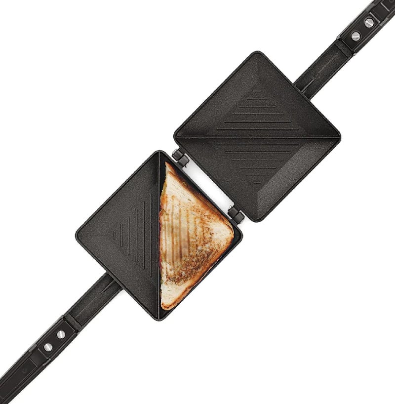 BLLUEX BLLUEX 2 Cuts Regular Gas Sandwich Toaster Standard Optima Black Coated Aluminum 2 Cut Gas Compatible Toaster Toast Regular Grill Sandwich Toaster Hand Toaster Sandwich Maker  - Image 1