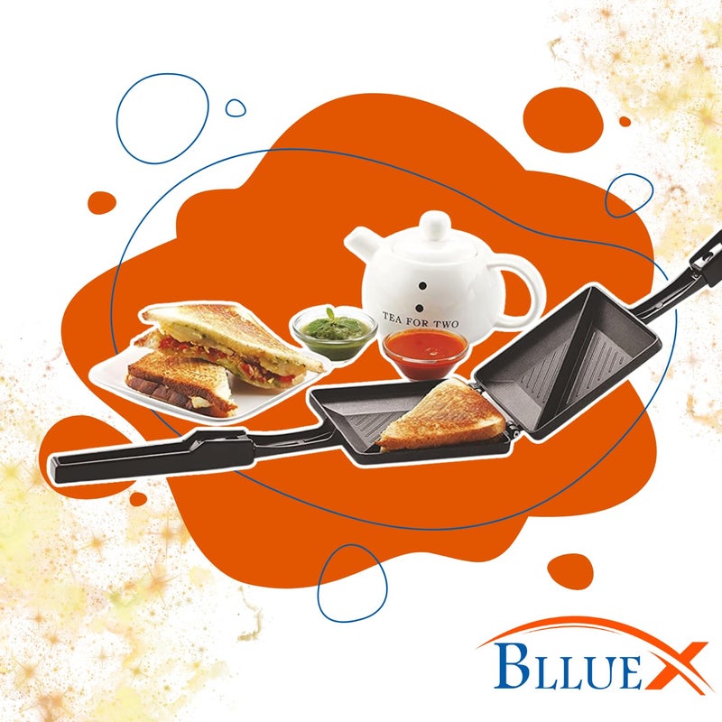 BLLUEX BLLUEX 2 Cuts Regular Gas Sandwich Toaster Standard Optima Black Coated Aluminum 2 Cut Gas Compatible Toaster Toast Regular Grill Sandwich Toaster Hand Toaster Sandwich Maker  - Image 4