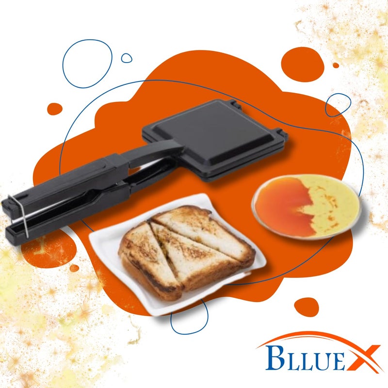 BLLUEX BLLUEX 2 Cuts Regular Gas Sandwich Toaster Standard Optima Black Coated Aluminum 2 Cut Gas Compatible Toaster Toast Regular Grill Sandwich Toaster Hand Toaster Sandwich Maker  - Image 2