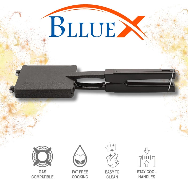 BLLUEX BLLUEX 2 Cuts Regular Gas Sandwich Toaster Standard Optima Black Coated Aluminum 2 Cut Gas Compatible Toaster Toast Regular Grill Sandwich Toaster Hand Toaster Sandwich Maker  - Image 3