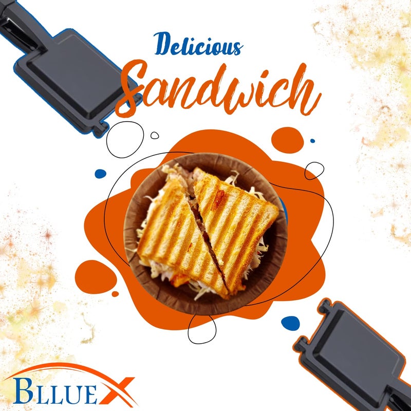 BLLUEX BLLUEX 2 Cuts Regular Gas Sandwich Toaster Standard Optima Black Coated Aluminum 2 Cut Gas Compatible Toaster Toast Regular Grill Sandwich Toaster Hand Toaster Sandwich Maker  - Image 5