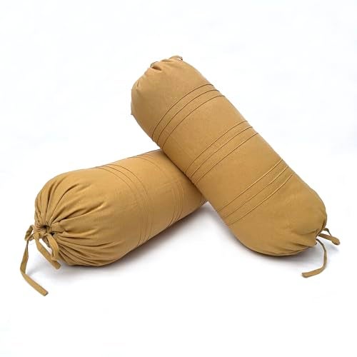 Swayam Set of 2 Cotton Bolster Cover | 30x30 Inch | Soft Breathable Masnad Cover 200TC | Durable & Washable | Solid Bolster Cover for Diwan, Bed & Sofa - Beige - Image 1