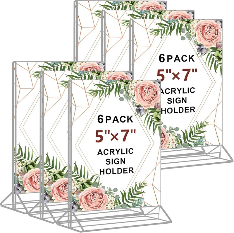 Seencool 5 x 7 Acrylic Sign Holder - Clear Wedding Table Number Holder, Double Sided Picture Frames with Vertical Stand, T Shape Desktop Display Stand for Office, Home, Store, Restaurant - Image 1