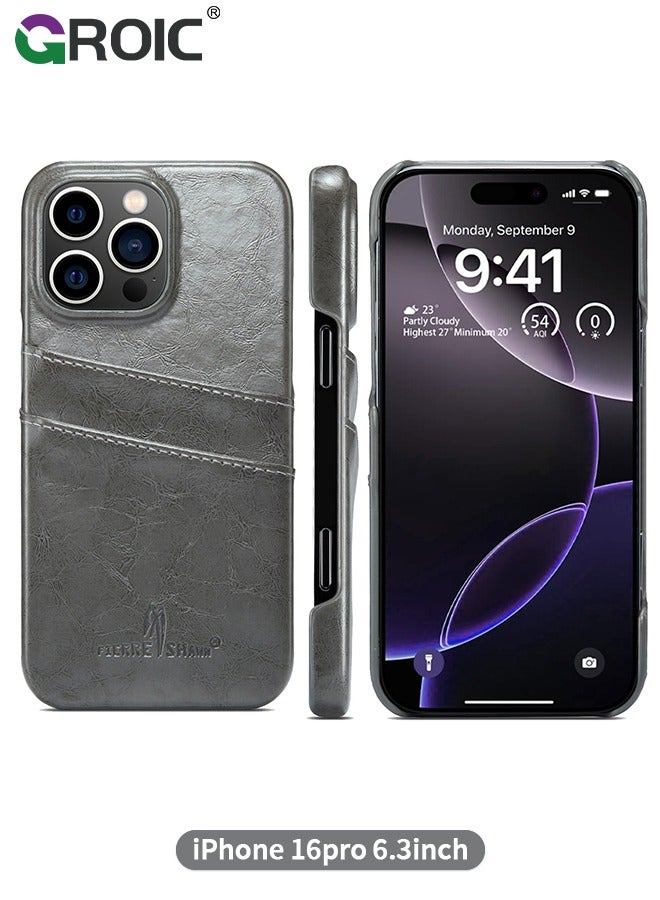 GROIC حافظة محفظة آيفون 16 برو مع حامل بطاقة ائتمان، جلد بريميو مقلوب مغناطيسي مع قفل قابل للطي حامل قوي غلاف واقي لآيفون 16 برو - Image 1