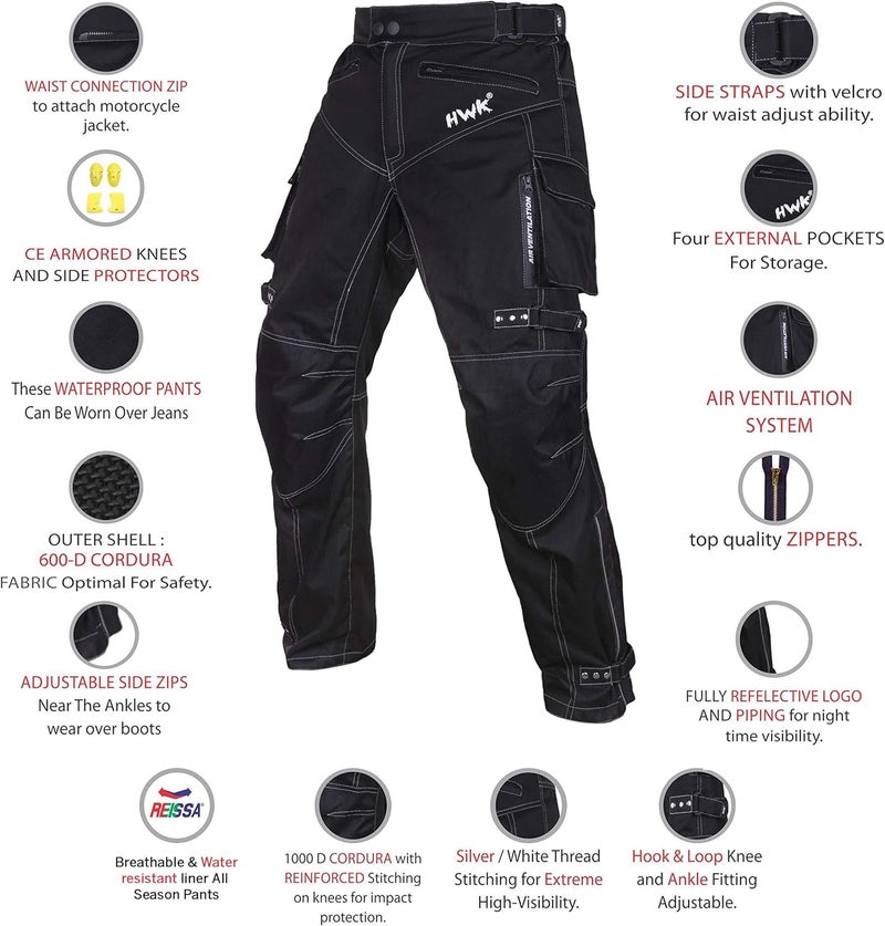 HWK Dual Sport Motorcycle Pants for Men with Water Resistant Cordura Textile Fabric & Impact Protection Armor - Image 1