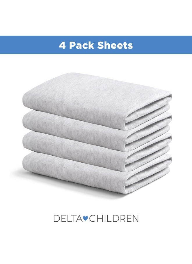 Delta CHILDREN - Delta Children Crib Sheet Set, 4 Pack, Soft and Breathable 100% Jersey Knit Fitted Sheet Set, Crib Sheets for Baby Boys and Girls, Grey - Image 1