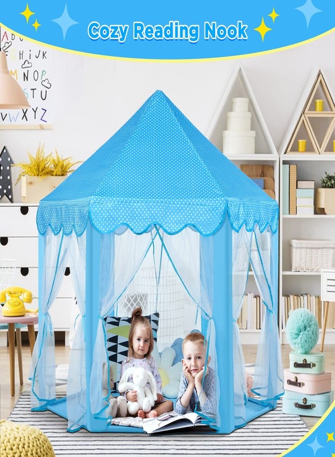 Monobeach Princess Castle Playhouse for Girls - Large Kids Tent with Star Lights for Indoor & Outdoor Play, 55'' x 53'' (DxH) (Blue Princess Tent with Little Star Lights) - Image 4