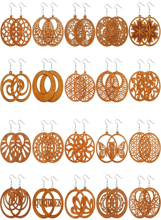 ميتلي مجموعة أقراط متدلية خشبية أفريقية من إم تي لي، 20 زوجًا، خفيفة الوزن، بتصميم عرقي، أقراط هندسية خشبية للنساء (نمط كلاسيكي). - Image 1