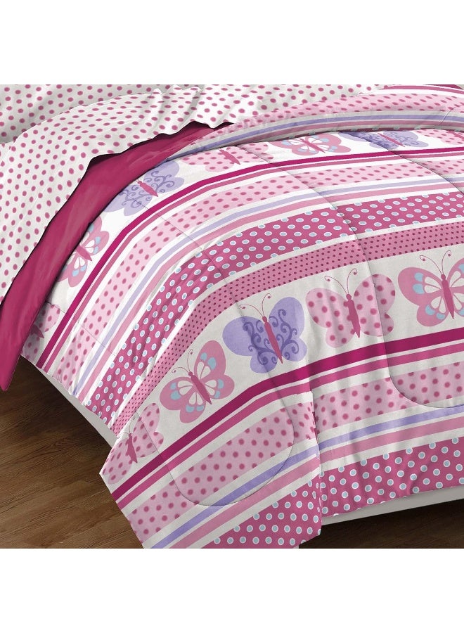 Dream Factory Butterfly Dots Ultra Soft Microfiber Girls Comforter Set, Pink, Full - Image 2