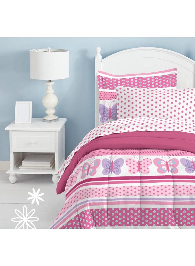 Dream Factory Butterfly Dots Ultra Soft Microfiber Girls Comforter Set, Pink, Full - Image 4