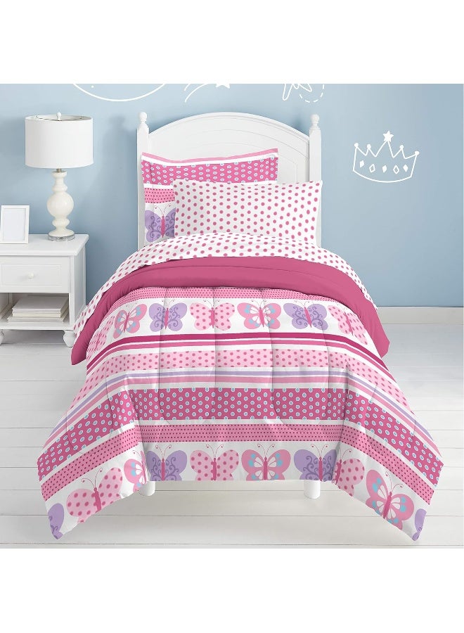 Dream Factory Butterfly Dots Ultra Soft Microfiber Girls Comforter Set, Pink, Full - Image 5