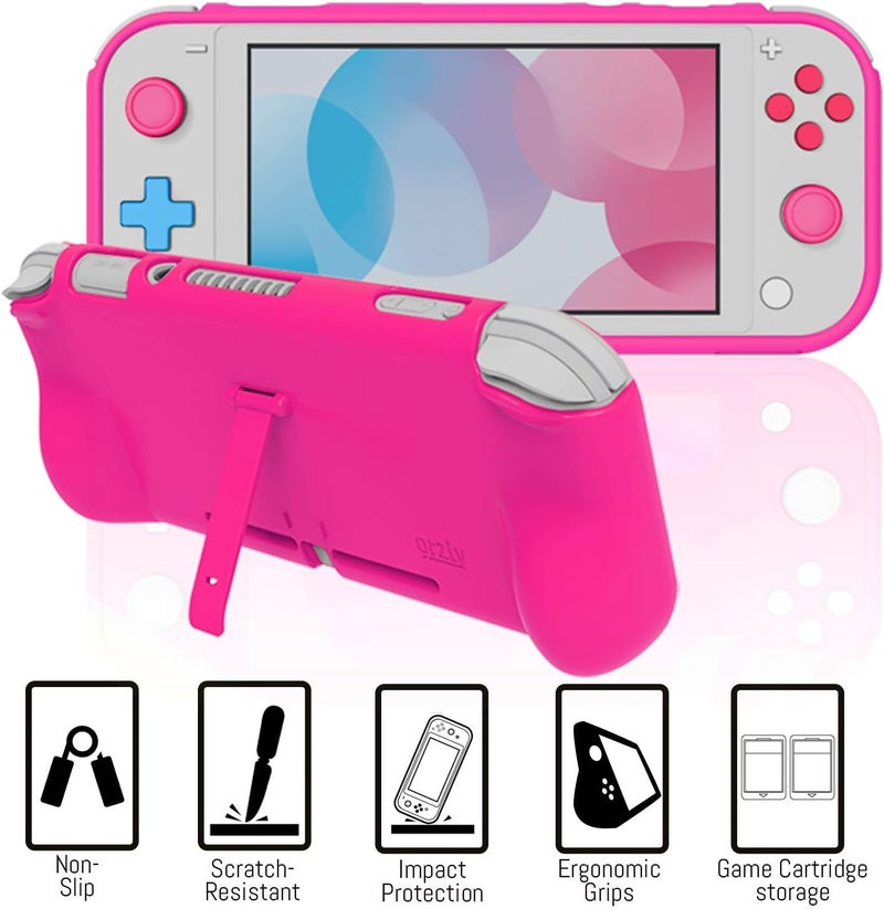 Orzly Accessories Bundle for Switch Lite - Case & Screen Protector for Nintendo Switch Lite Console, USB Cable, Games Holder, Comfort Grip Case, Headphones, Thumb-Grip Pack & More - Pink - Image 5